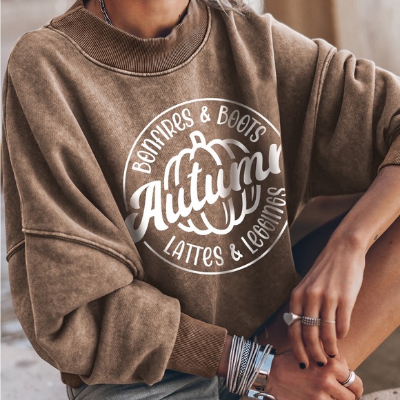 Round Neck Dropped Shoulder Graphic Sweatshirt - Picture 3 of 3